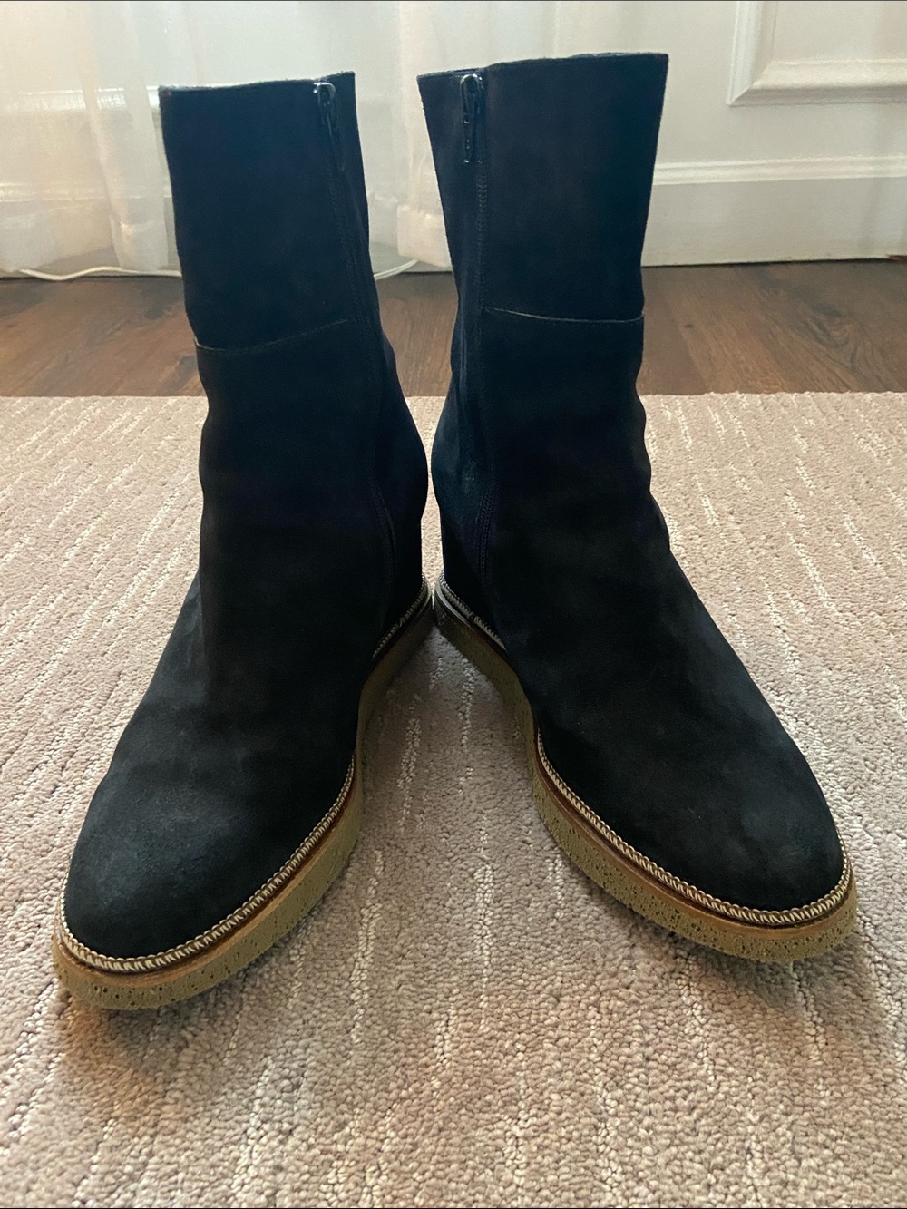 Softwaves Wedge Heel Black Suede Women's Ankle Booties with Side Zip